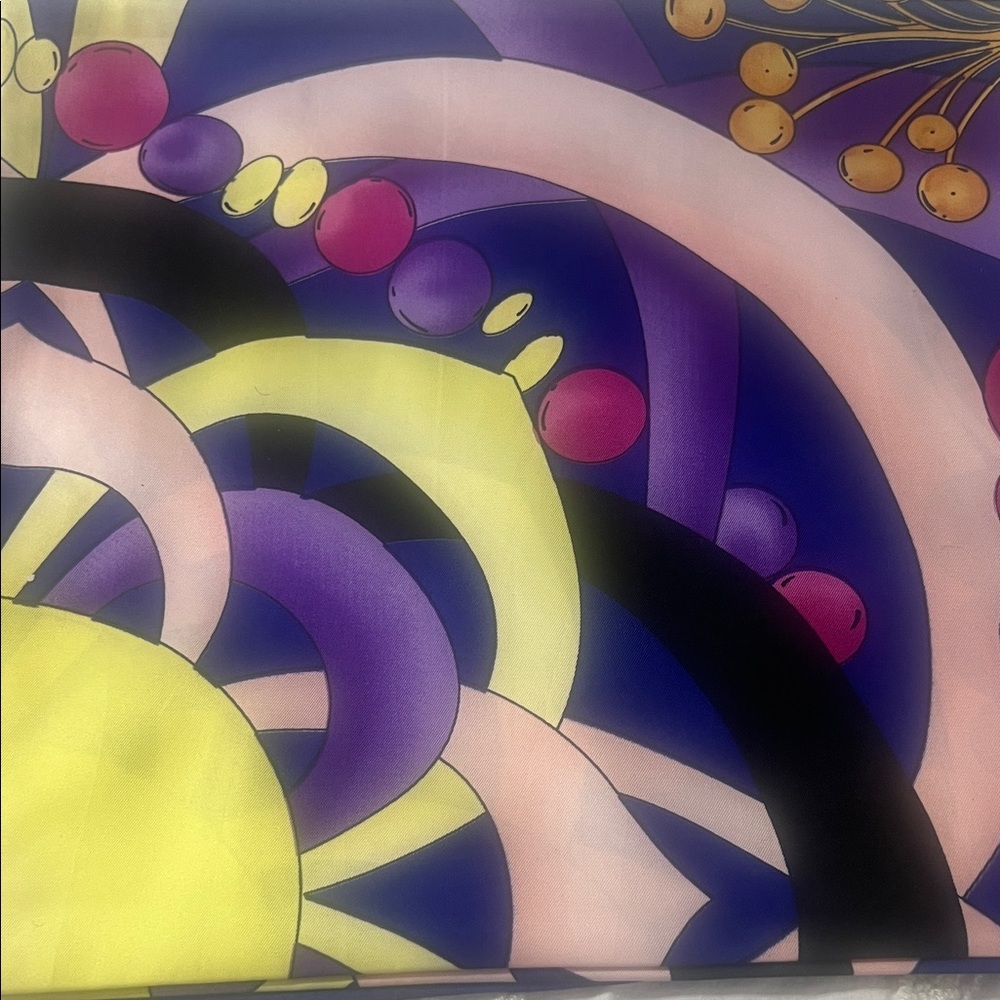 Colorful Abstract Silk-Look Scarf in Purple, Yellow, Pink